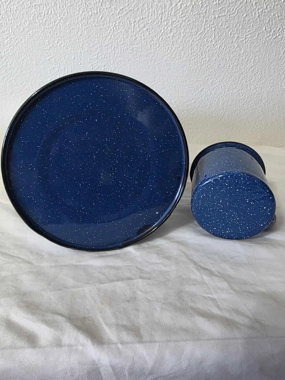 Blue Speckled Enamel Coffee Pot & Mug Set - Home Kitchen